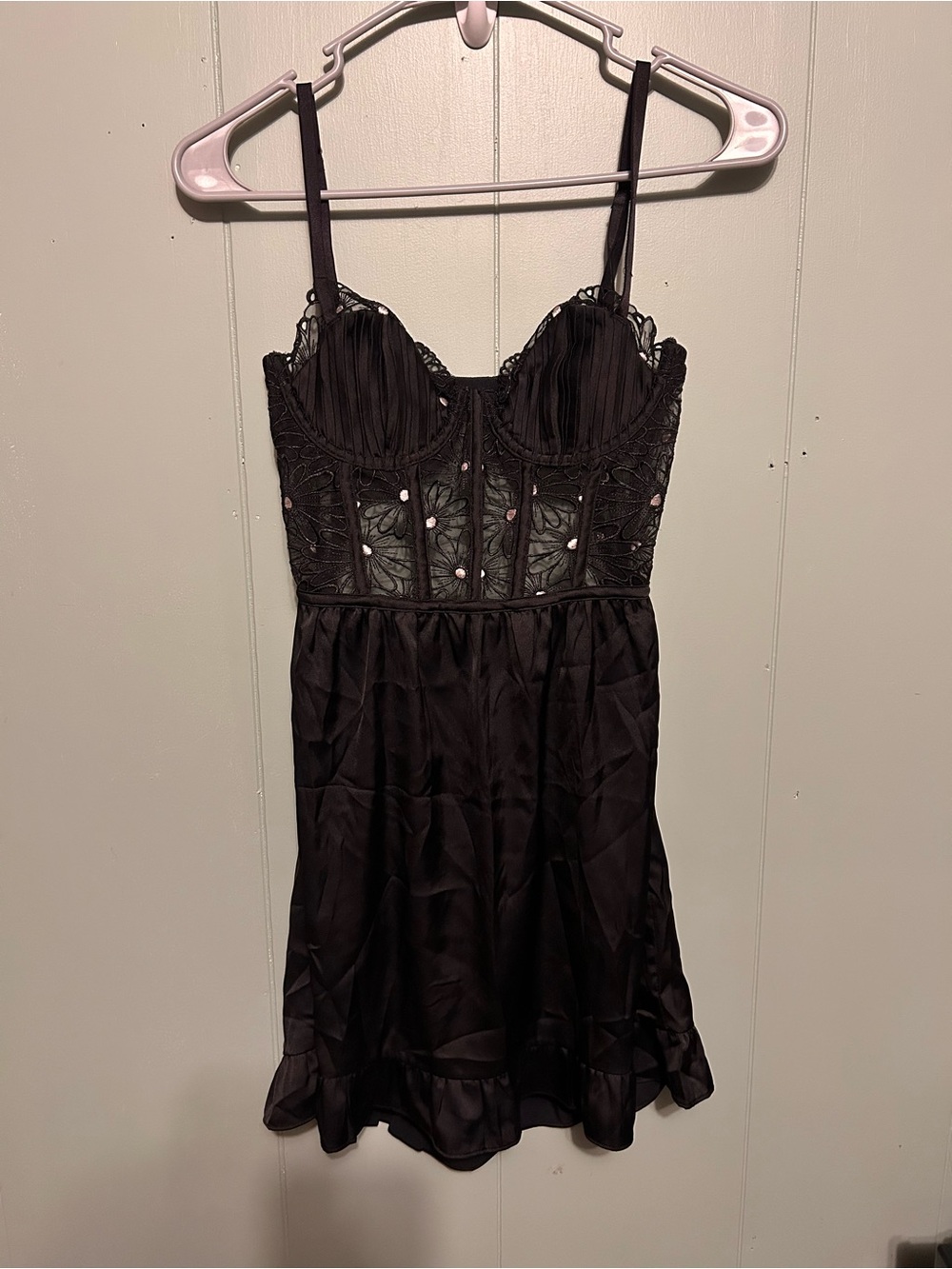 For Love And Lemons Black Lace Bustier Slip Dress